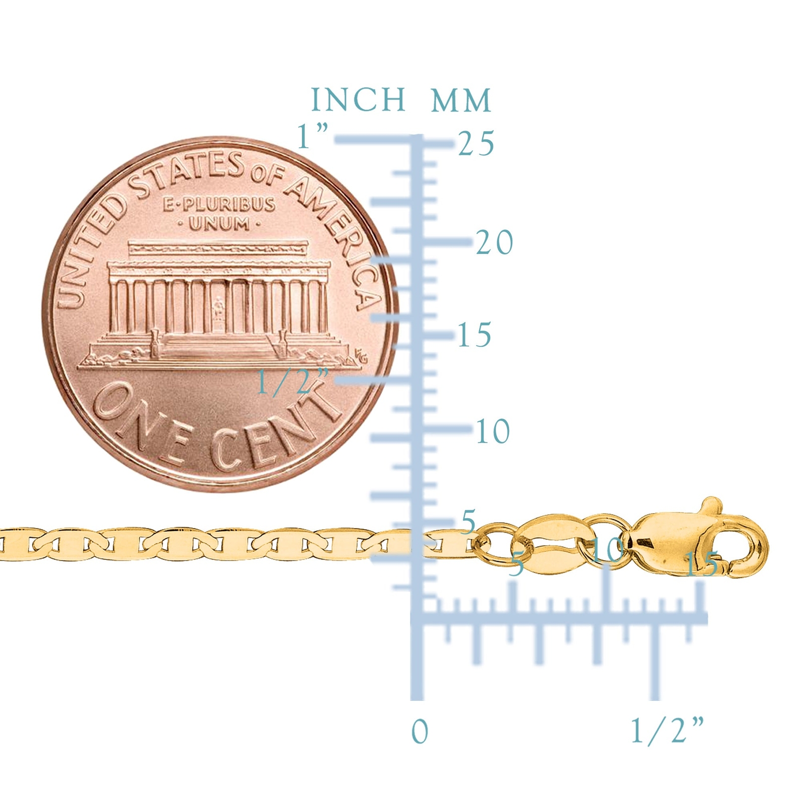 10k Yellow Real Gold Mariner Link Chain Necklace, 1.7mm, 20″