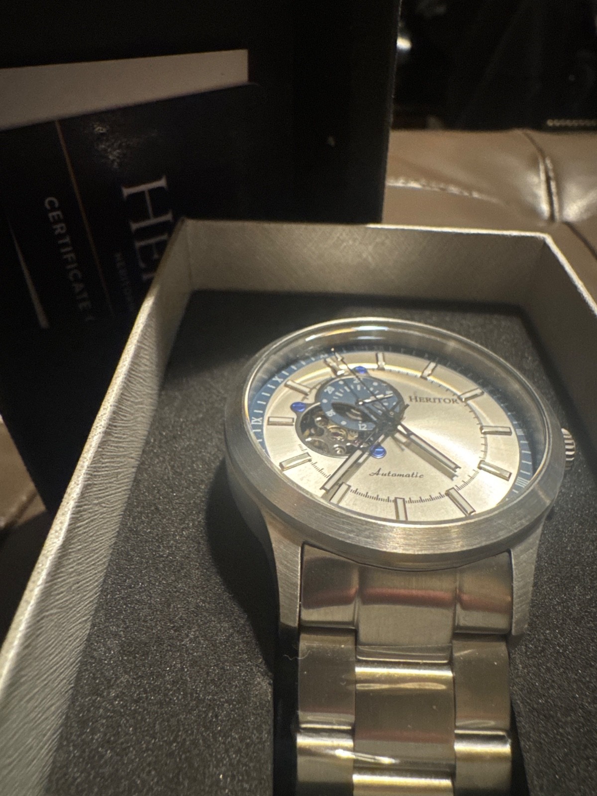Heritor Automatic Oscar Men’s Semi-Skeleton Watch (Silver Dial/Steel Bracelet)