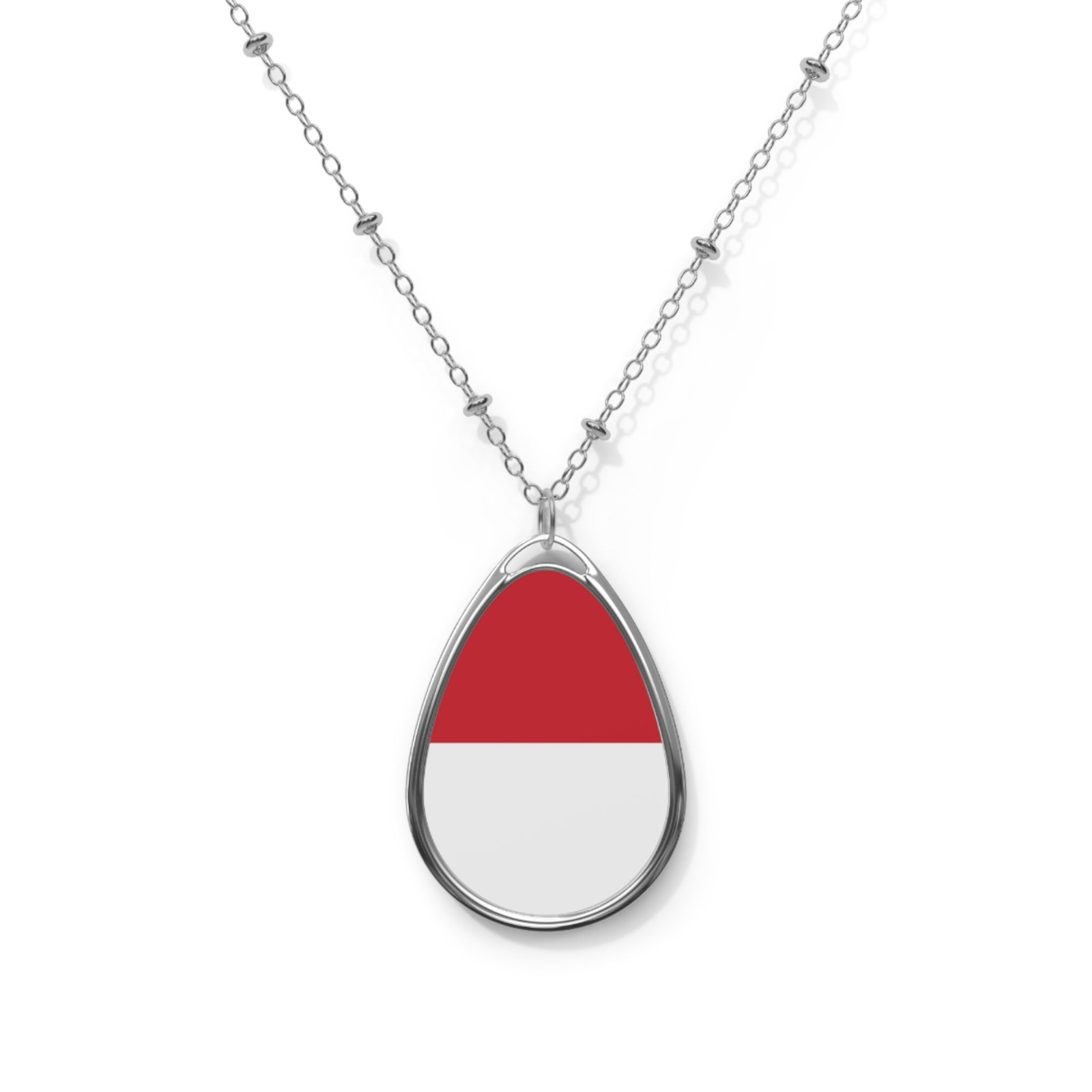 Monaco Flag Oval Necklace – Monegasque Heritage Pendant – One Size / Silver