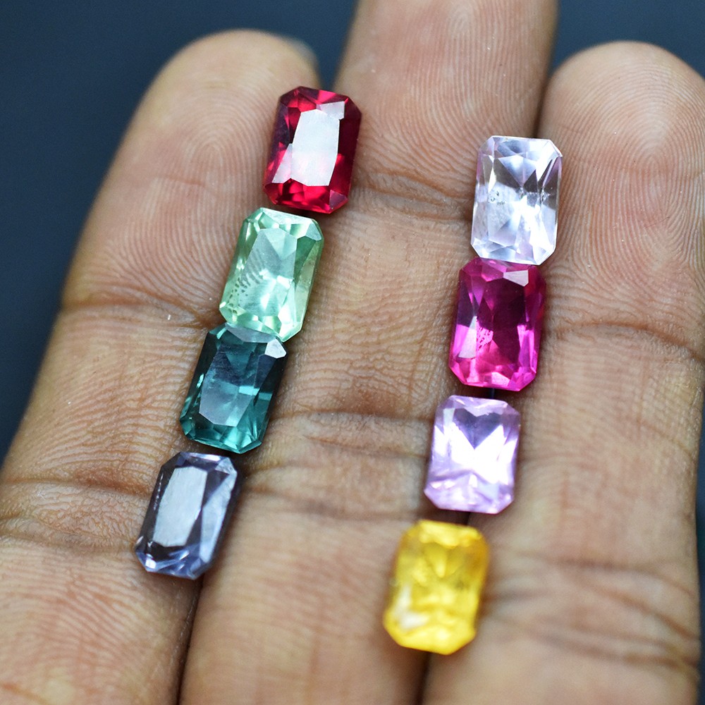 Certified 7×5 mm Natural Mix Color Sapphire Emerald Cut Gemstone 12.00 Ct Lot