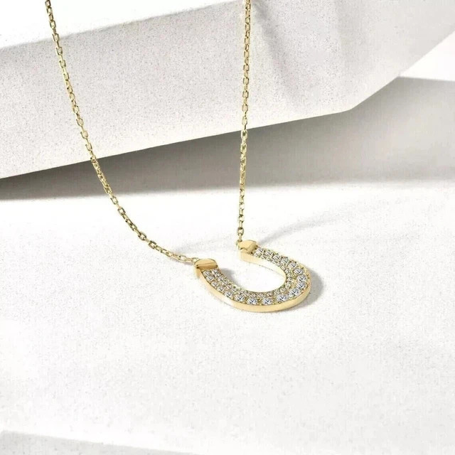 1.50Ct Round Cut Lab Created Diamond Horseshoe Pendant For Her 14K Gold Plated