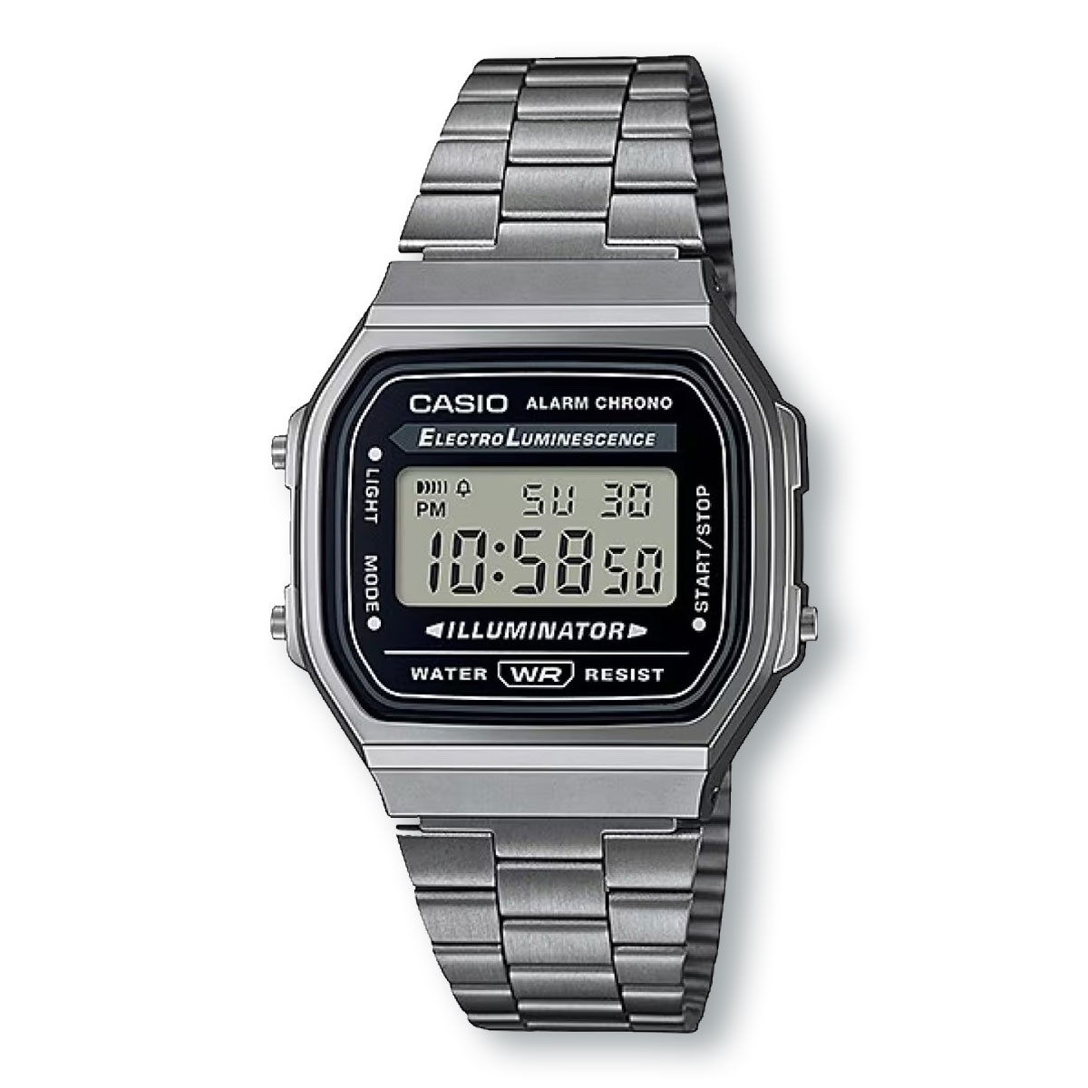 CASIO A168WGG-1A Digital Electro Luminescence Watch Dark Silver