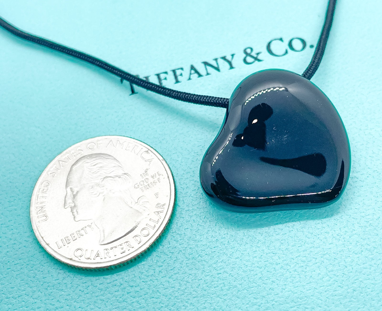 Tiffany & Co. Elsa Peretti Black Lacquered Heart Necklace 16” w/ Box