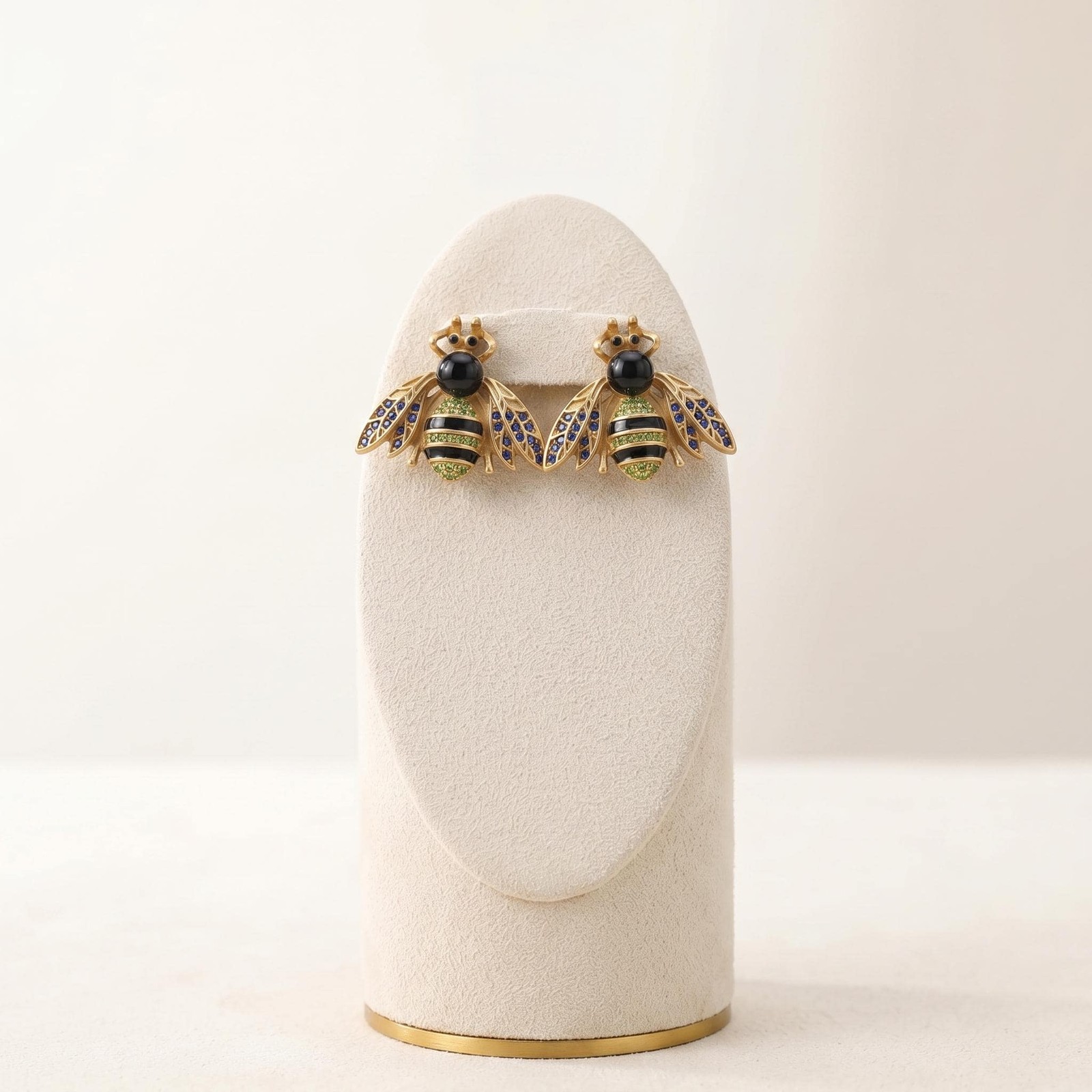 Antique Gold Bee Stud Earrings, Natural Stone Crystal Wings, Women’s Jewelry