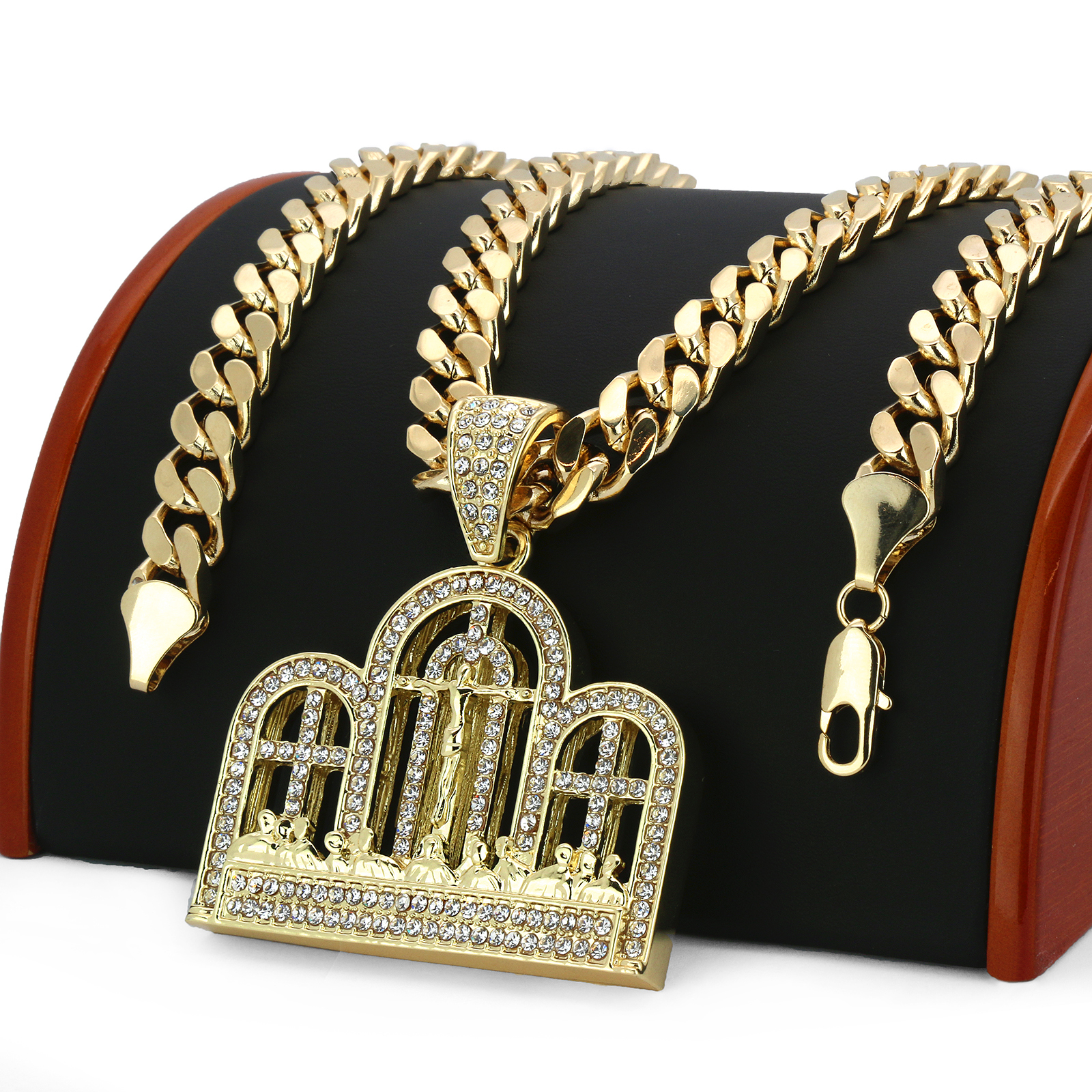 14k Gold Plated Big Last Supper Cubic-Zirconia Hip Hop Pendant 30″ Cuban Chain