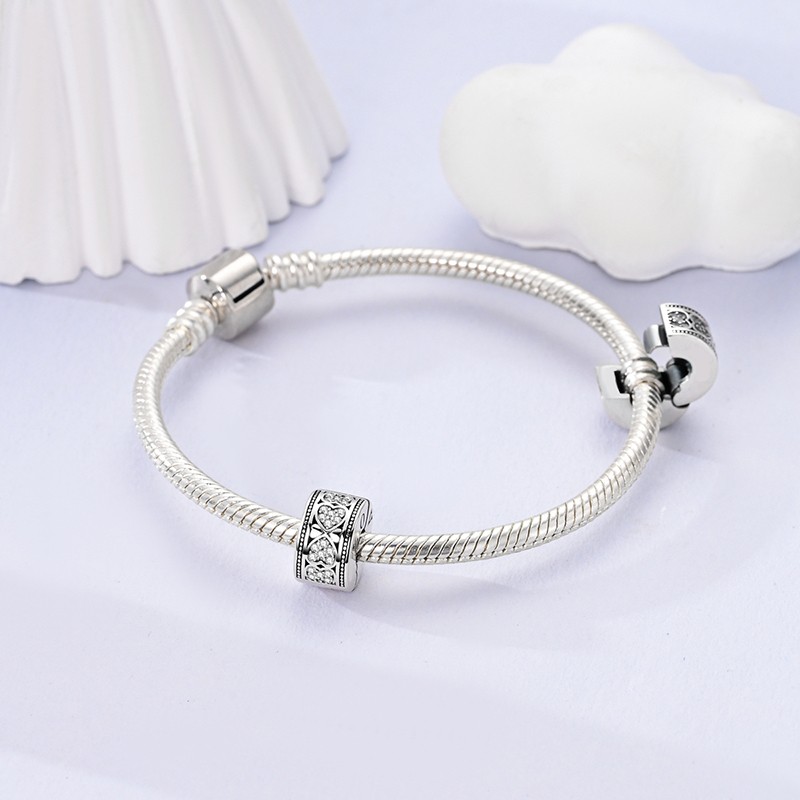 MULA 925 Sterling Silver DIY Charm CZ Retro Love Fixed Clip for Women Bracelet