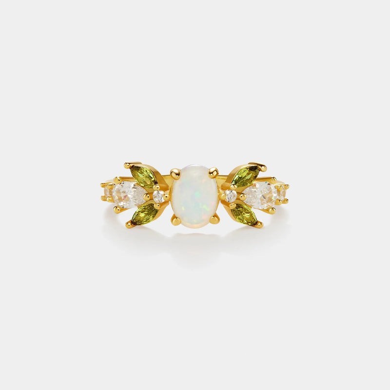 Oval Opal Olive Leaf Stacking Ring in 925 Sterling Silver