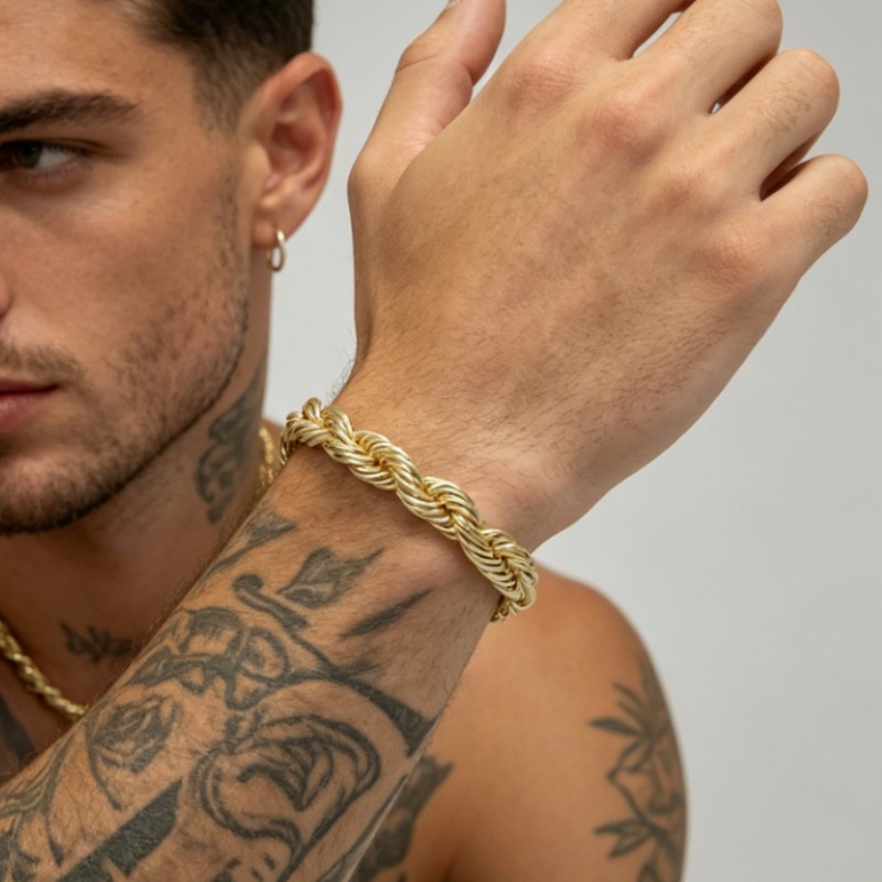 10K Yellow Gold 10mm Diamond Cut Rope Chain Bracelet Men Women 7.5″ 8″ 8.5″ 9″
