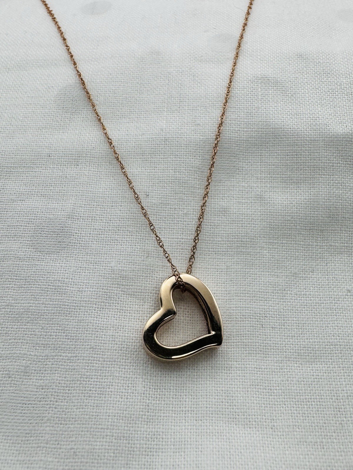 14K Solid Rose Gold RCI Open Heart Pendant 18” Fine Rope Necklace