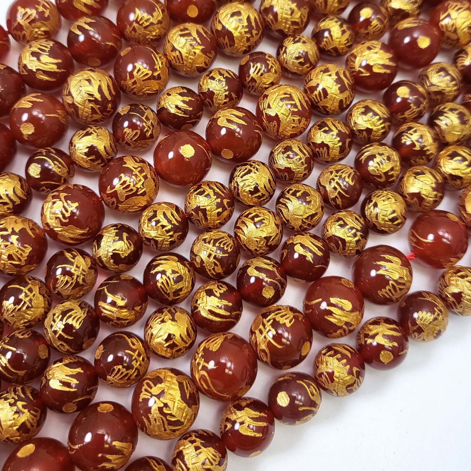 Natural Carnelian w Curved Gold Dragon Ball Round Beads 10mm 12mm 14mm