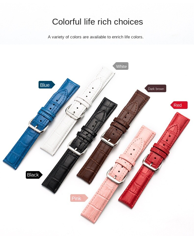 Leather watch with calfskin watch with pin buckle in various colors 10-24mm