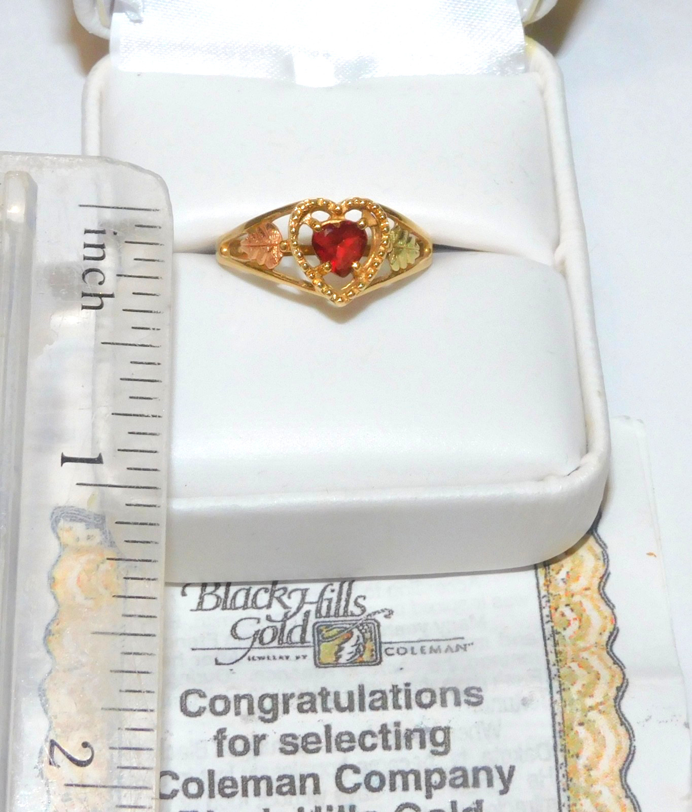 Black Hills Gold 10k Coleman Garnet Heart Leaves Ring Size 7