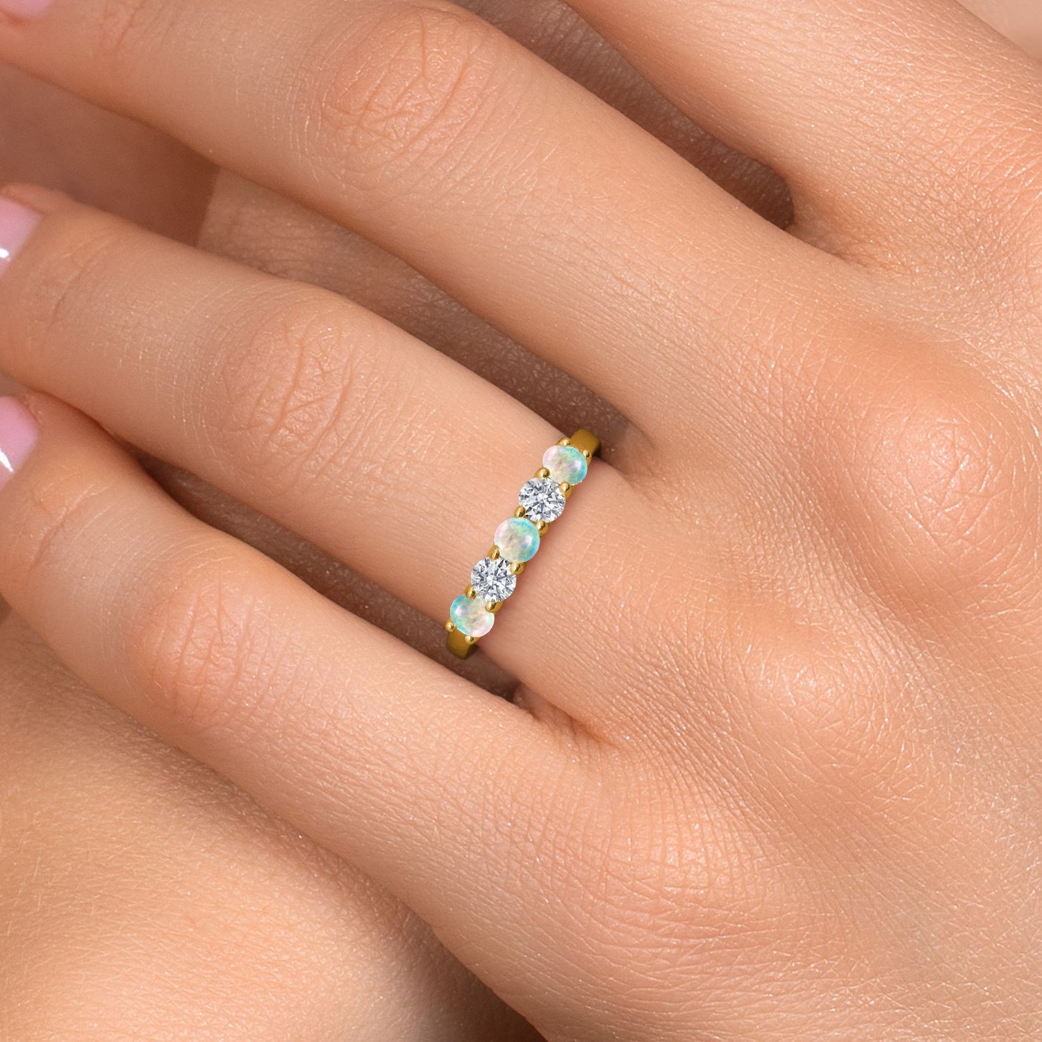 1.29 Ct White Simulated Opal G/H Lab Grown Diamond 18K Yellow Gold Plated