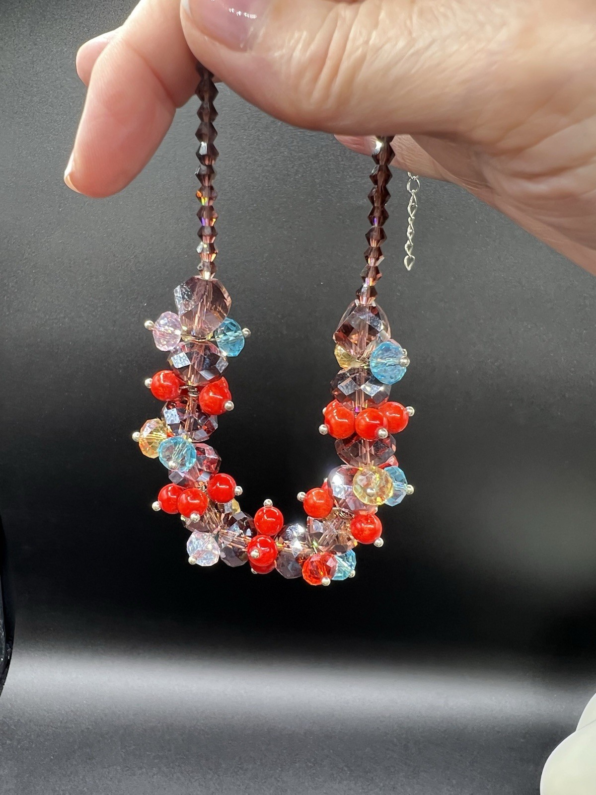 Faceted Glass Bead Cluster Necklace, 17”, 2” Extender