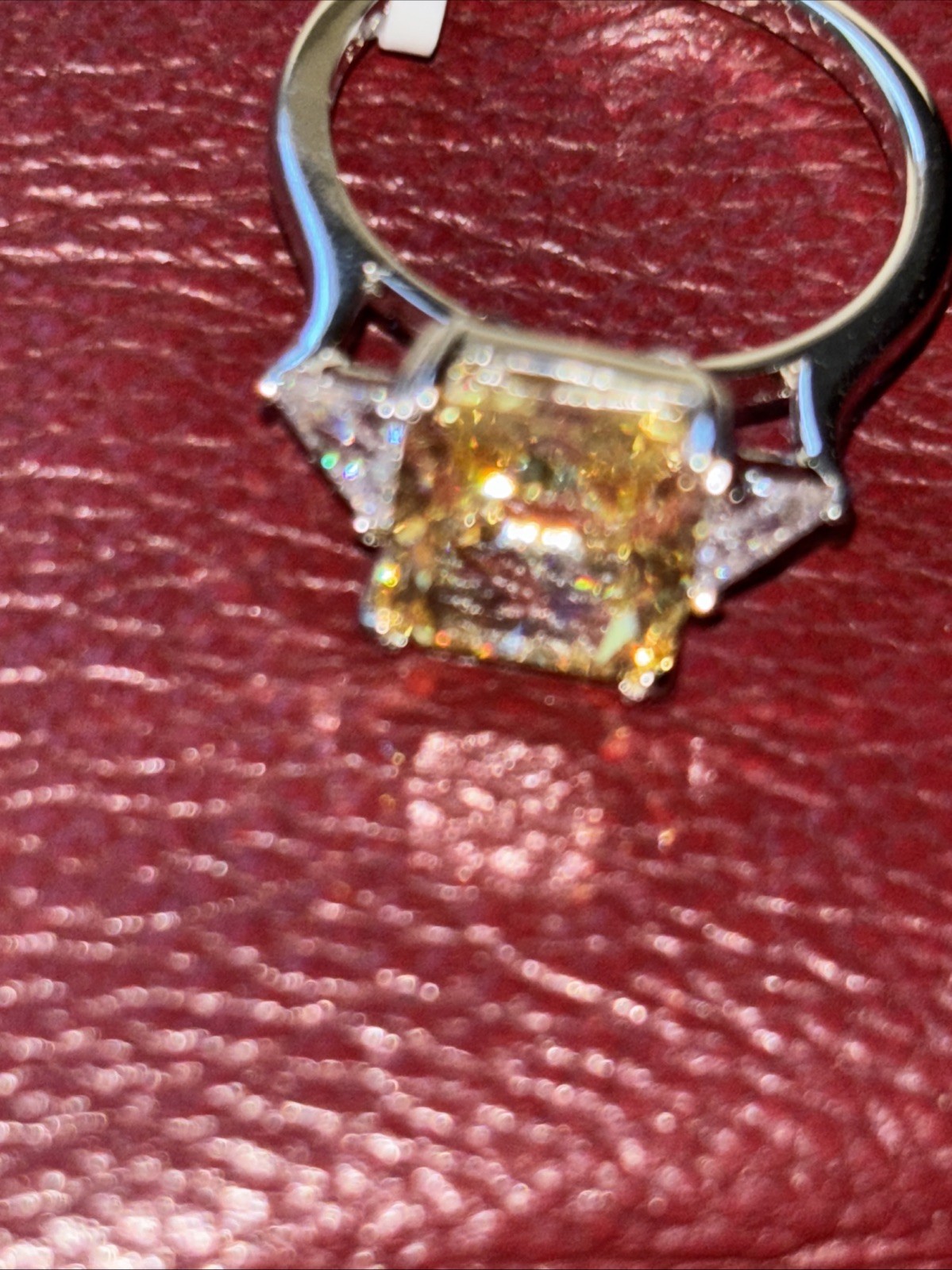 4CT Radiant Cut 3-Stone Engagement Ring,Yellow CZ Rodiffy 925 Silver
