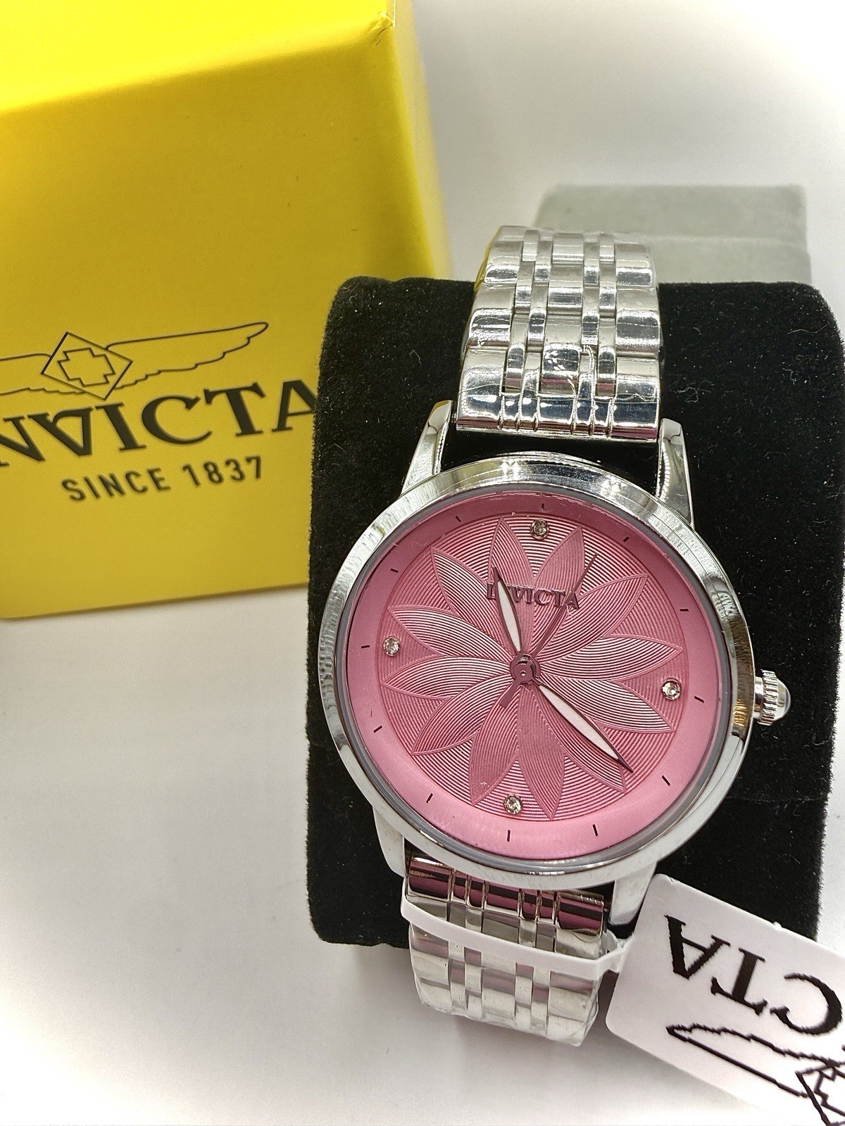 Invicta Women’s Quartz Analog Watch Pink Floral Dial Diamond Markers 32mm NEW