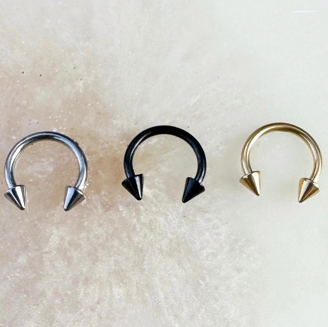 Spike Horseshoe Hoop. 18G, 16G, 14G, 12G, 10G. Titanium. Silver, Black, or Gold.
