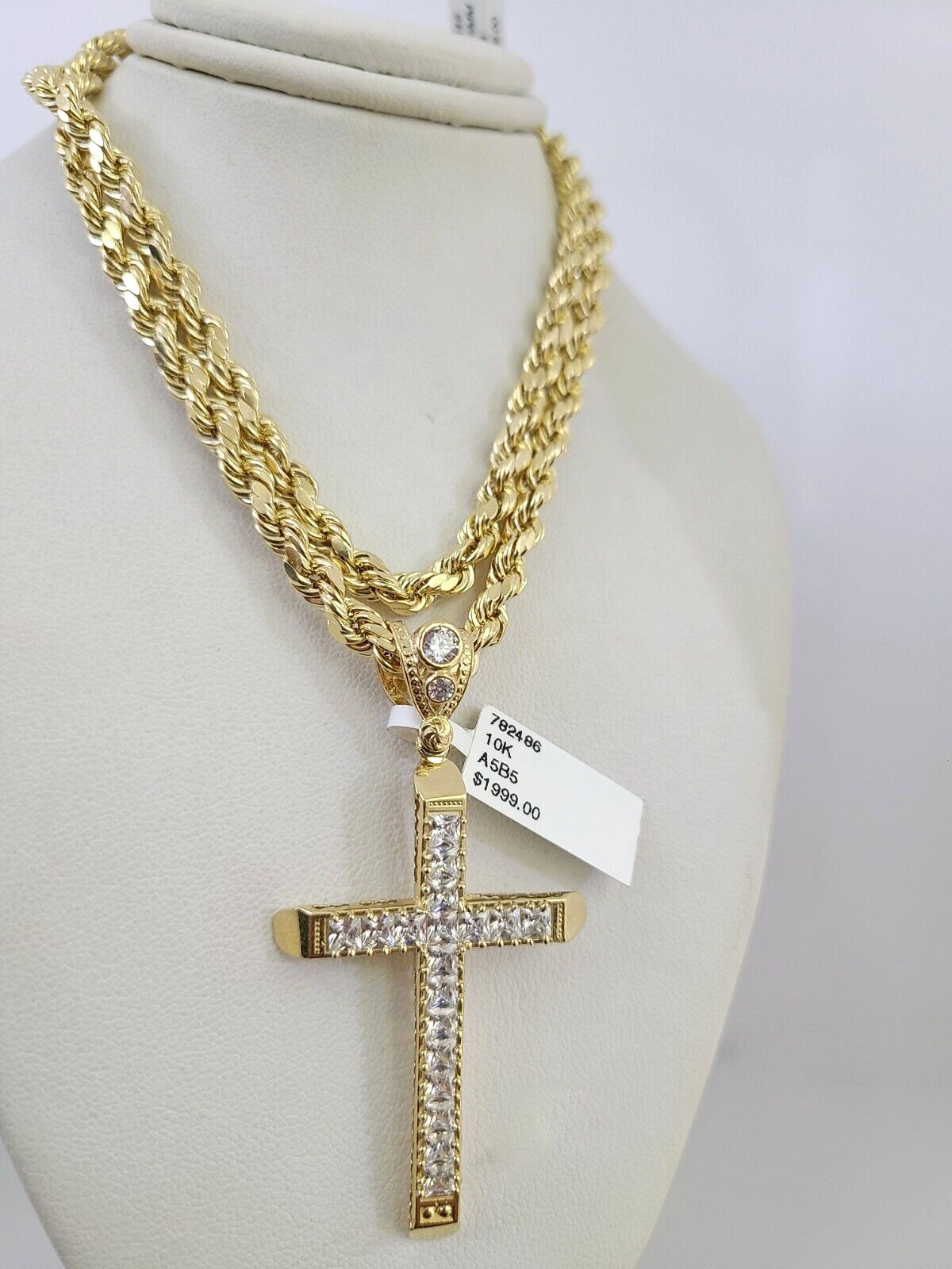 10kt Gold Rope Chain Jesus Cross Charm Set 18″-30” Inch 5mm Necklace Pendant