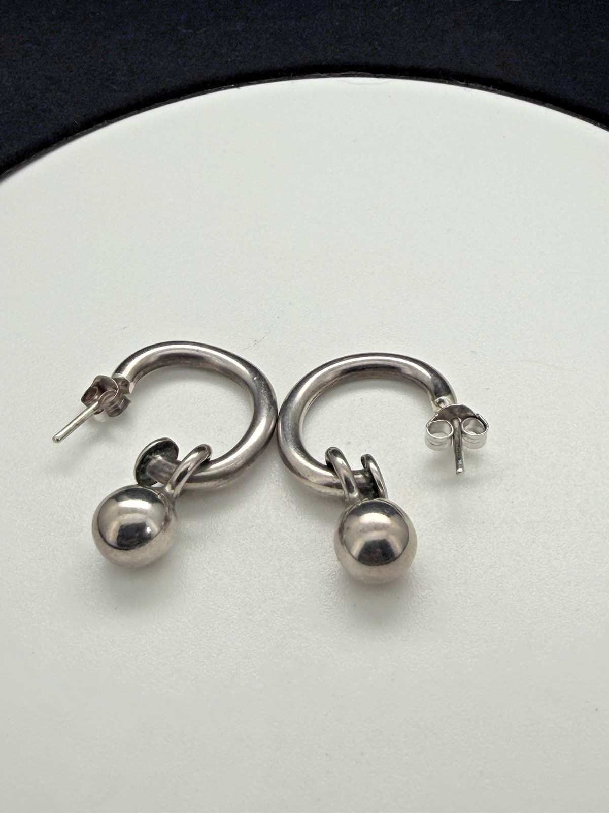 Vintage Two In One Sterling Silver Half Hoop Earrings With Removable Ball Bead