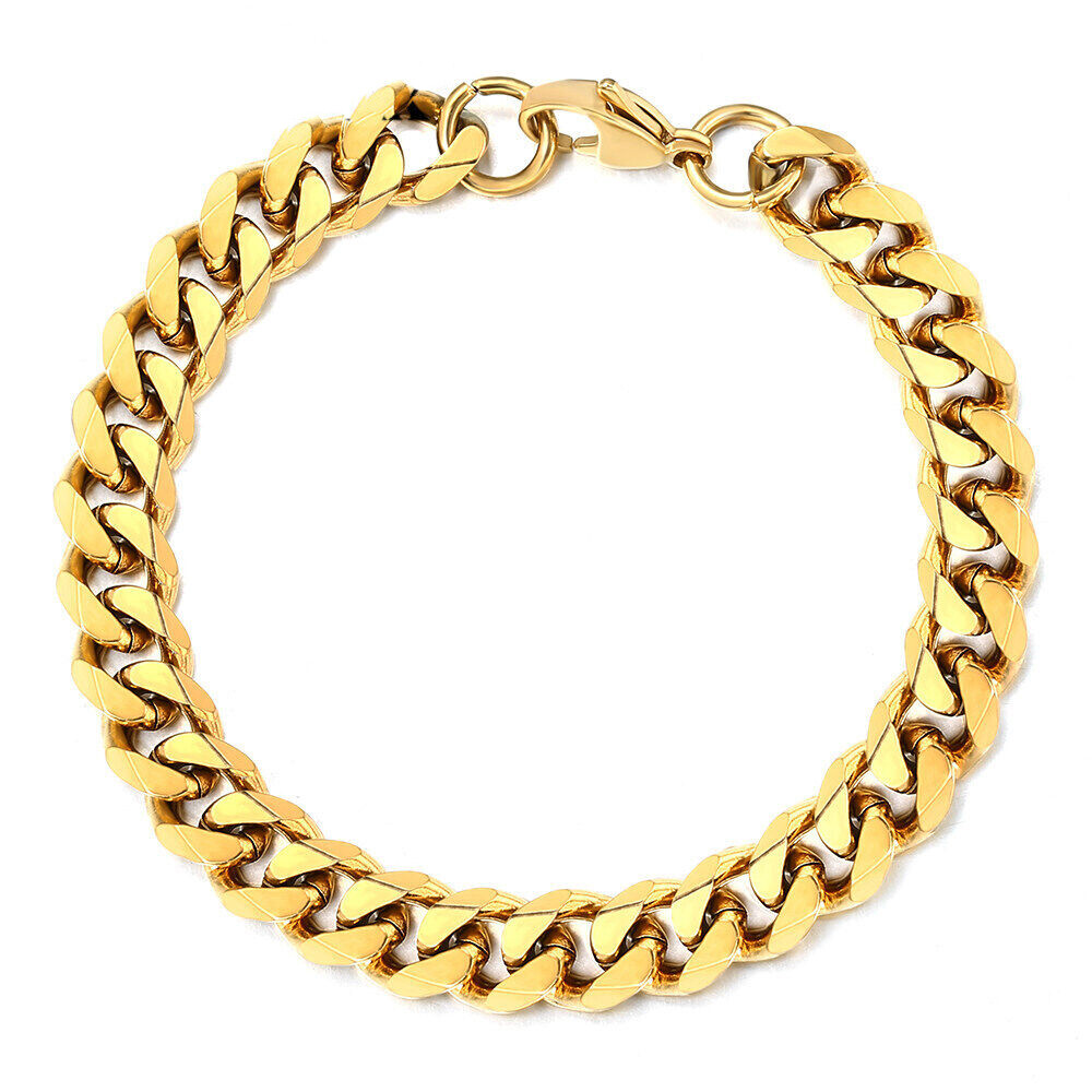14K Gold Plated Stainless Steel Cuban Curb Chain Necklace Bracelet 3/5/7/9/11mm