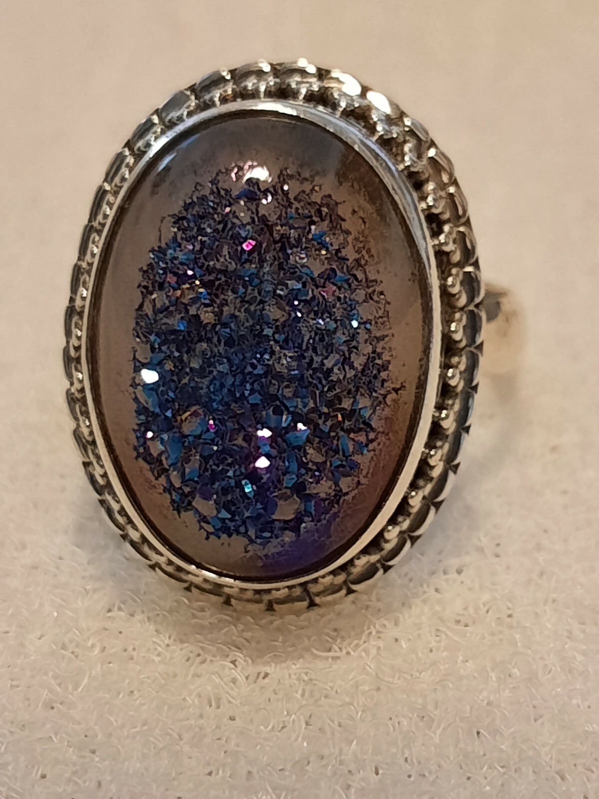 12.70 ctw Drusy Quartz Ring in Platinum Over Sterling Silver Size 6.25
