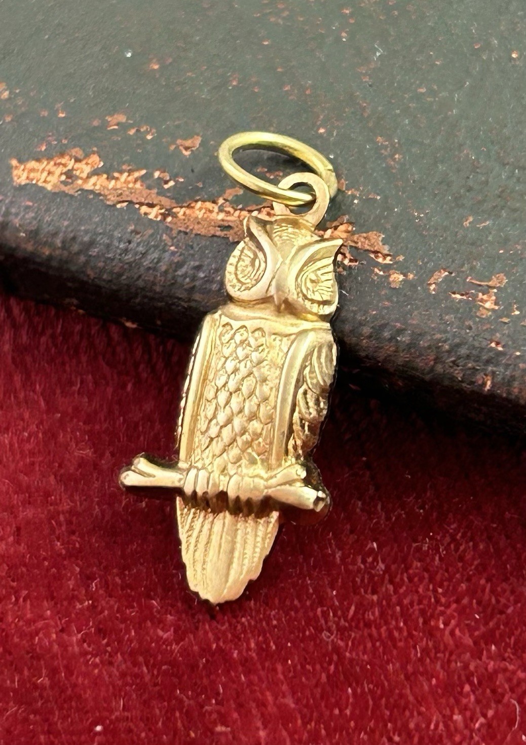 Vintage Owl Charm Necklace Pendant Brass Metal Stamping Charm Vintage Jewelry