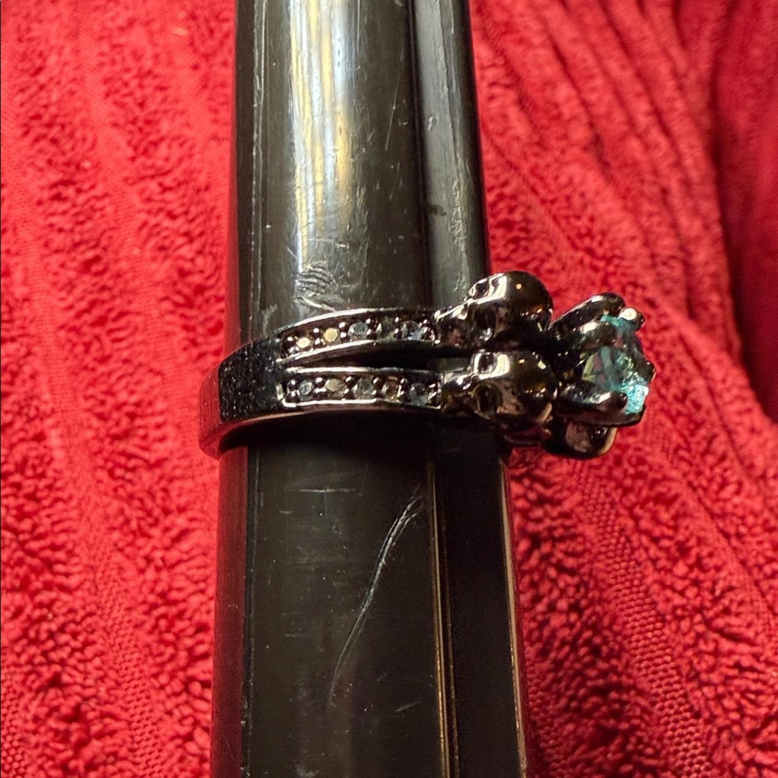 10K Black Gold Blue Gemstone Ring