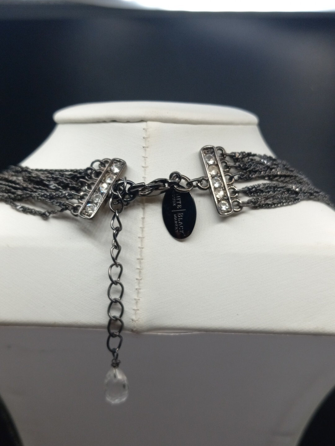 WHBM Clear Stones Black Tone 15 Strand Chain Layered Necklace