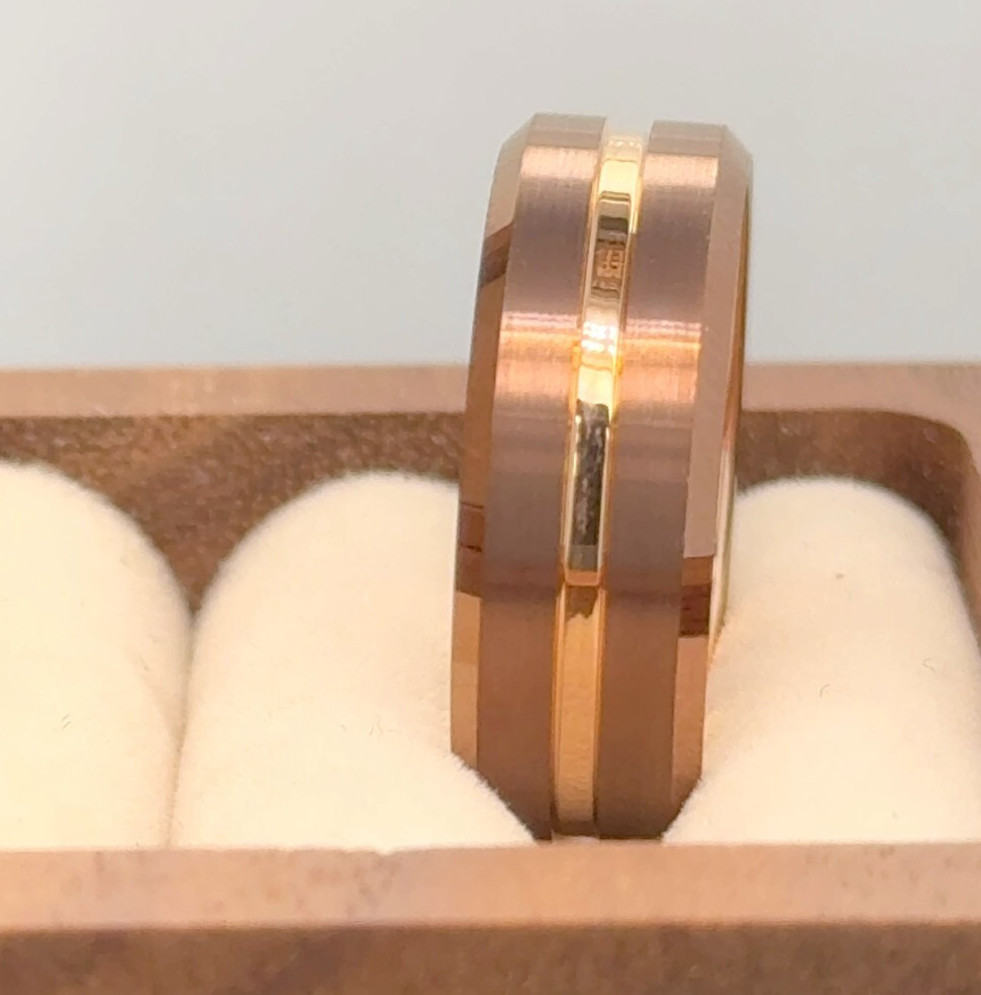 Unique Free Engraved Band For Christmas Gift Men Brown & Rose Gold Tungsten Ring