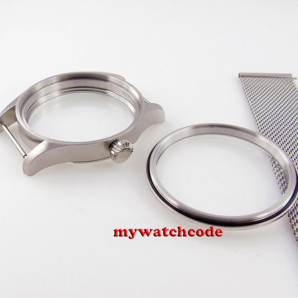 brushed 42mm 316L steel watch CASE fit eta 6498 6497 seagull 3600 3620 movement