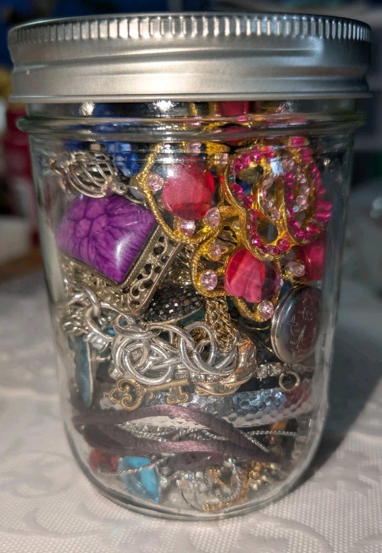 Curated Mystery Jewelry Jar Of Pre Loved Wearable Pieces 1960s-Now, W/Sterling