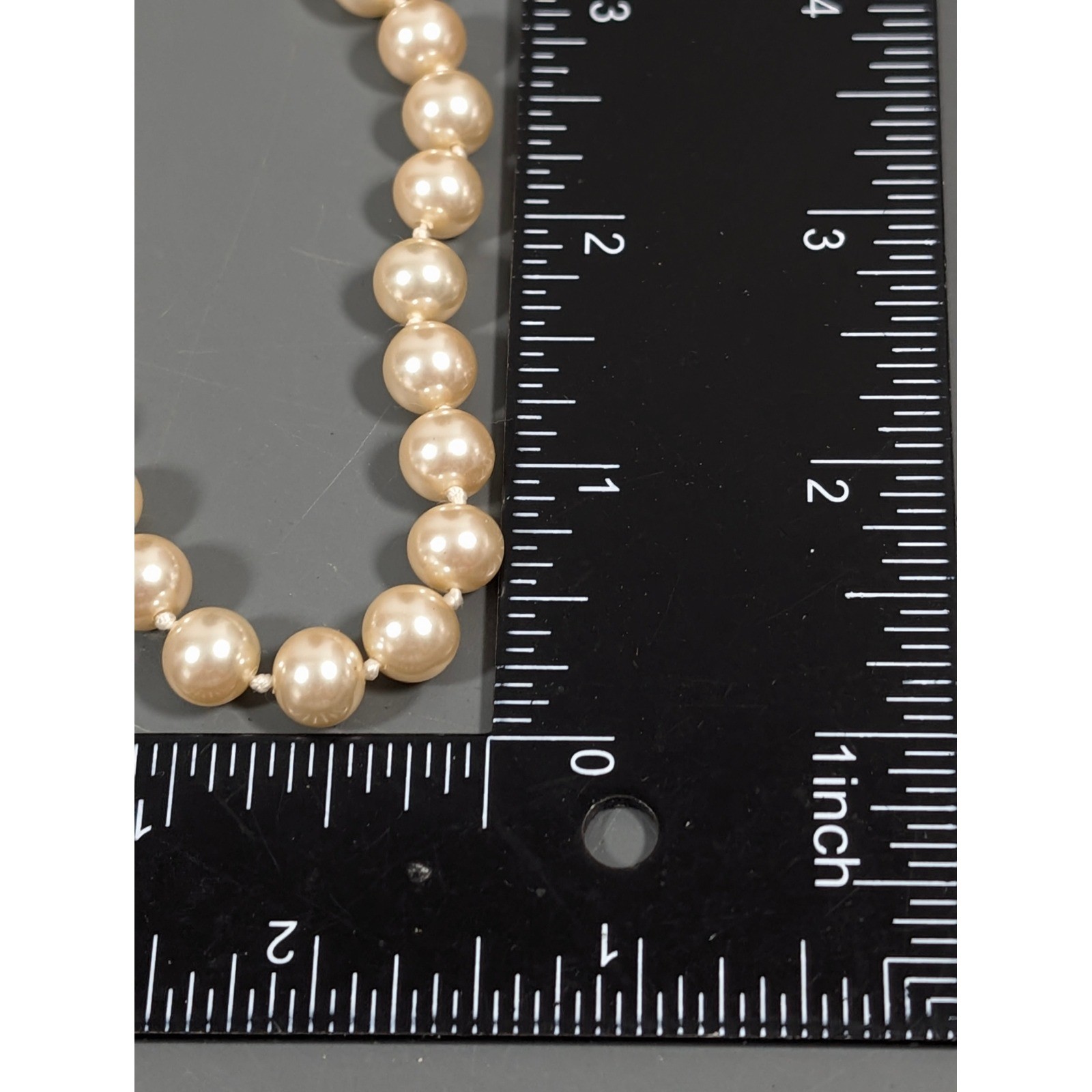 Cream Champagne Faux Pearl Necklace Glass Bead Strand 18 Inch Classic