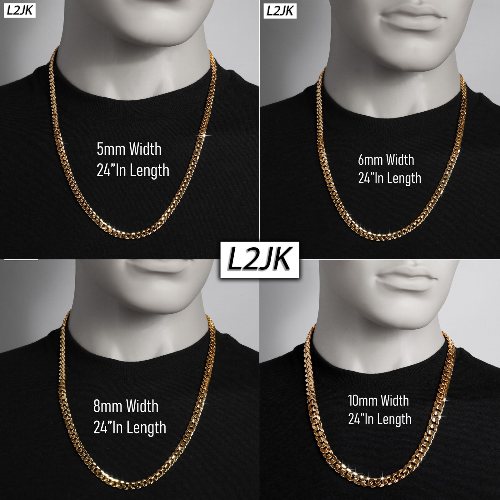 Concave Cuban Link Chain 5mm, 6mm, 8mm, 10mm 24″ 14K Gold Plated HipHop Fashion