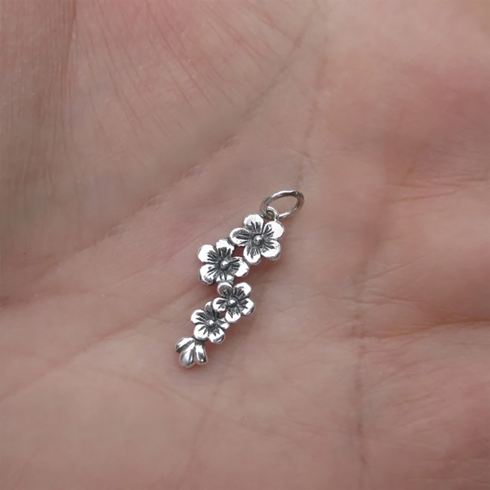 Cherry Tree Blossom Flowers 925 Solid Sterling Silver Charm Pendant