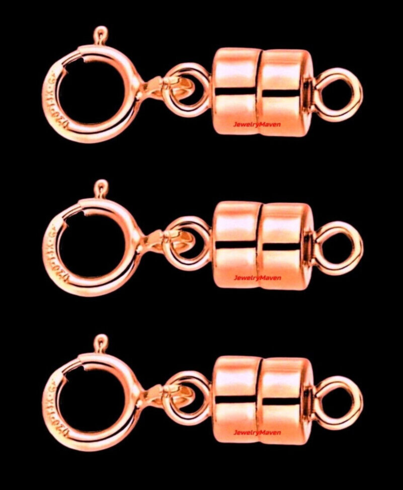 (3) 4.5mm TINY 14k Rose GOLD FILLED MAGNETIC CLASP 1/2″ Extender 5mm spring ring