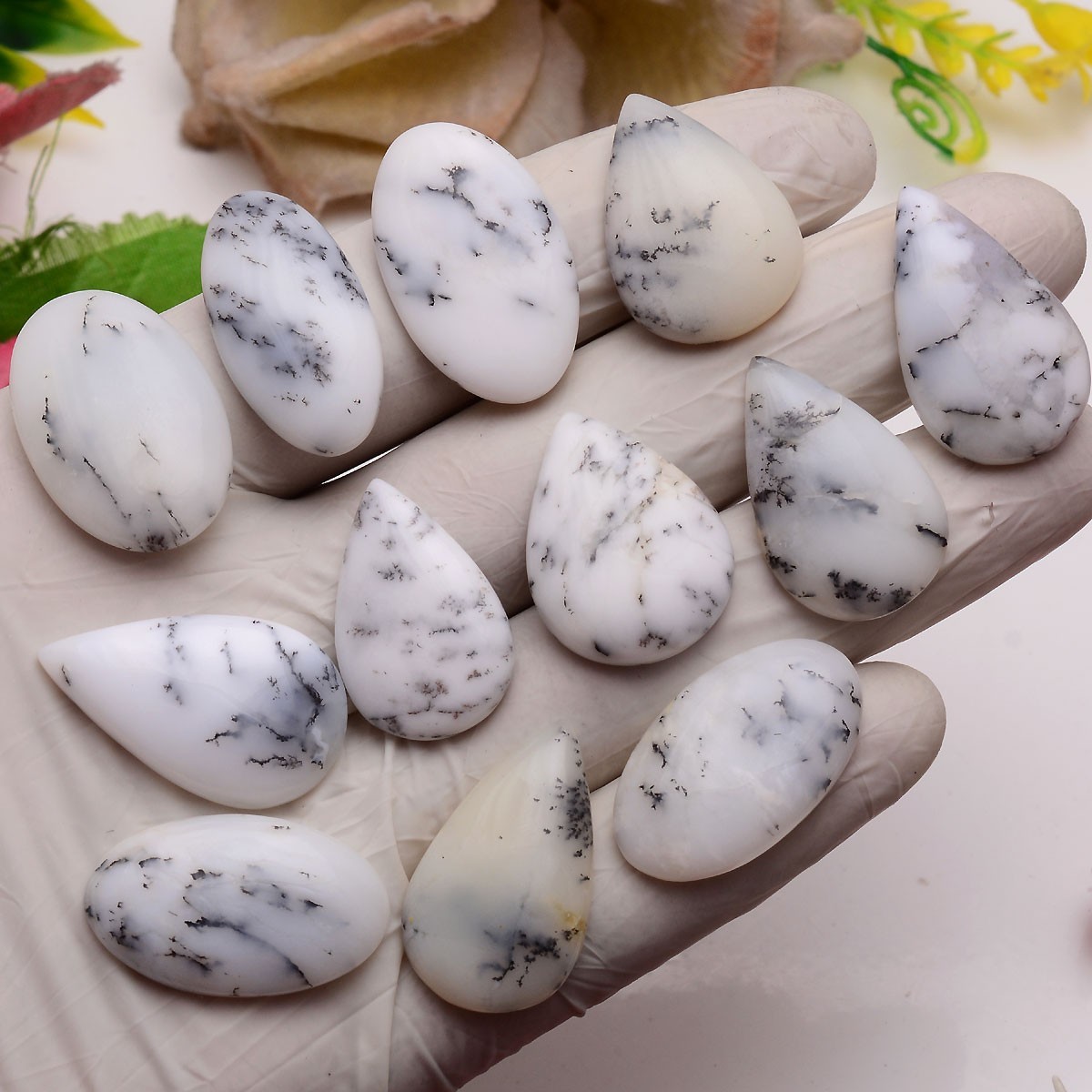 12 Pcs Natural Dendrite Agate Opal 26mm-30mm Cabochon Untreated Loose Gemstones
