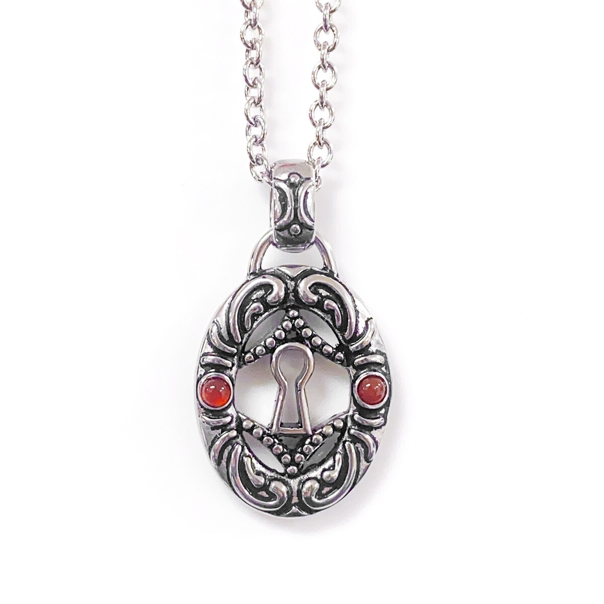 Keyhole necklace both side oval stainless steel pendant 4 Red Agate By Controse