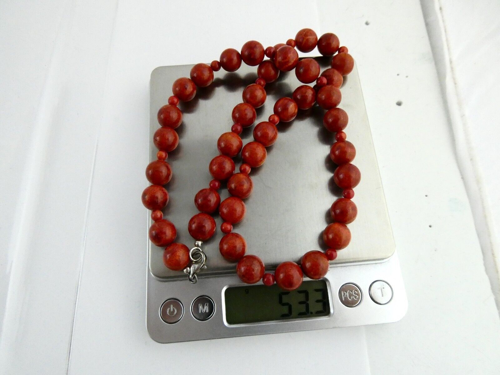 MON Designer Sterling Silver Dyed Red Coral Bead Strand Necklace 925 21 Inches