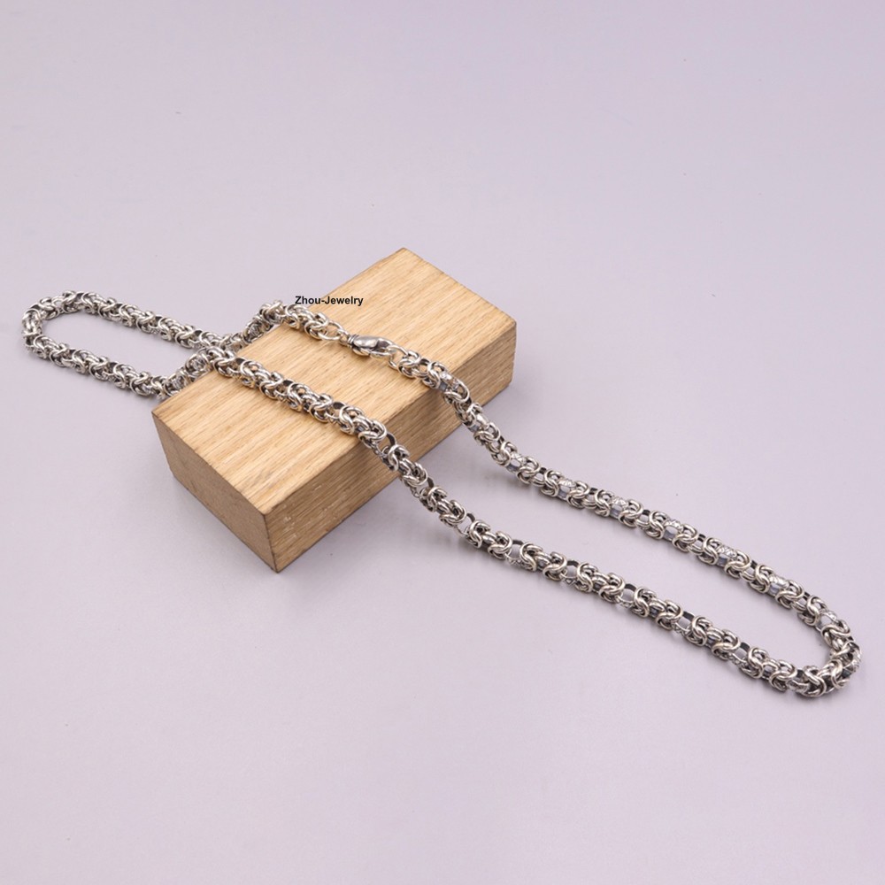 Pure 925 Sterling Silver Necklace 6.0mm Byzantine Link Chain Necklace 19.7inch L