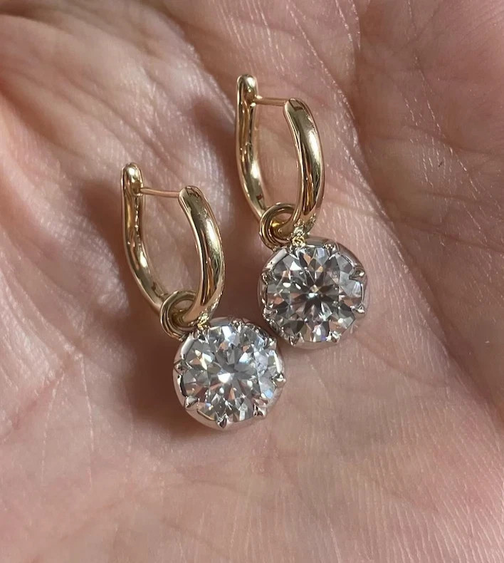 IGI 4 Ct Round-Cut EF/VS1 Lab Grown Diamond Dangle Drop Earrings 14K Yellow Gold
