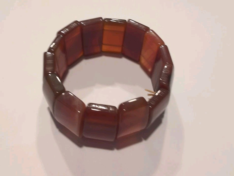 Vintage Natural Red Carnelian Agate Stretch Panel Bracelet Orange Brown Stone