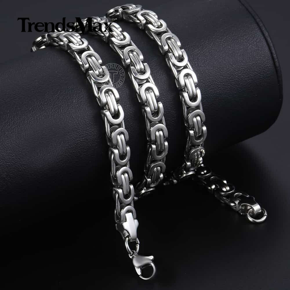 6mm Stainless Steel Flat Byzantine Link Necklace Mens Punk Chain Jewelry 18-24″