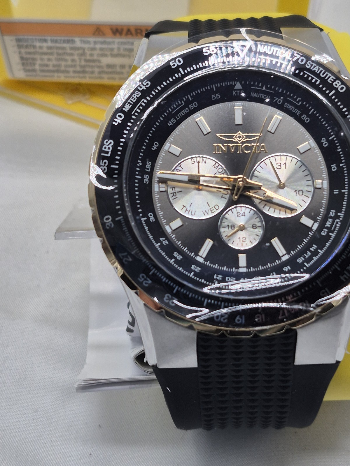 Invicta Nautical Men’s Quartz Chronograph Date 52mm Black Dial Rubber Strap