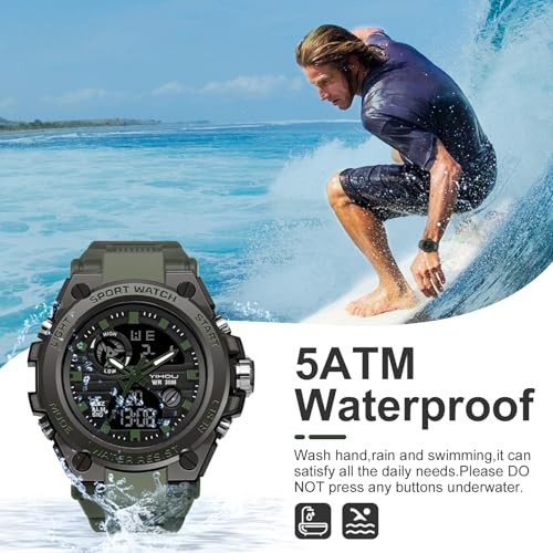 Yihou Men’s Military Watch Outdoor Sports Electronic Watch Tactical Army green