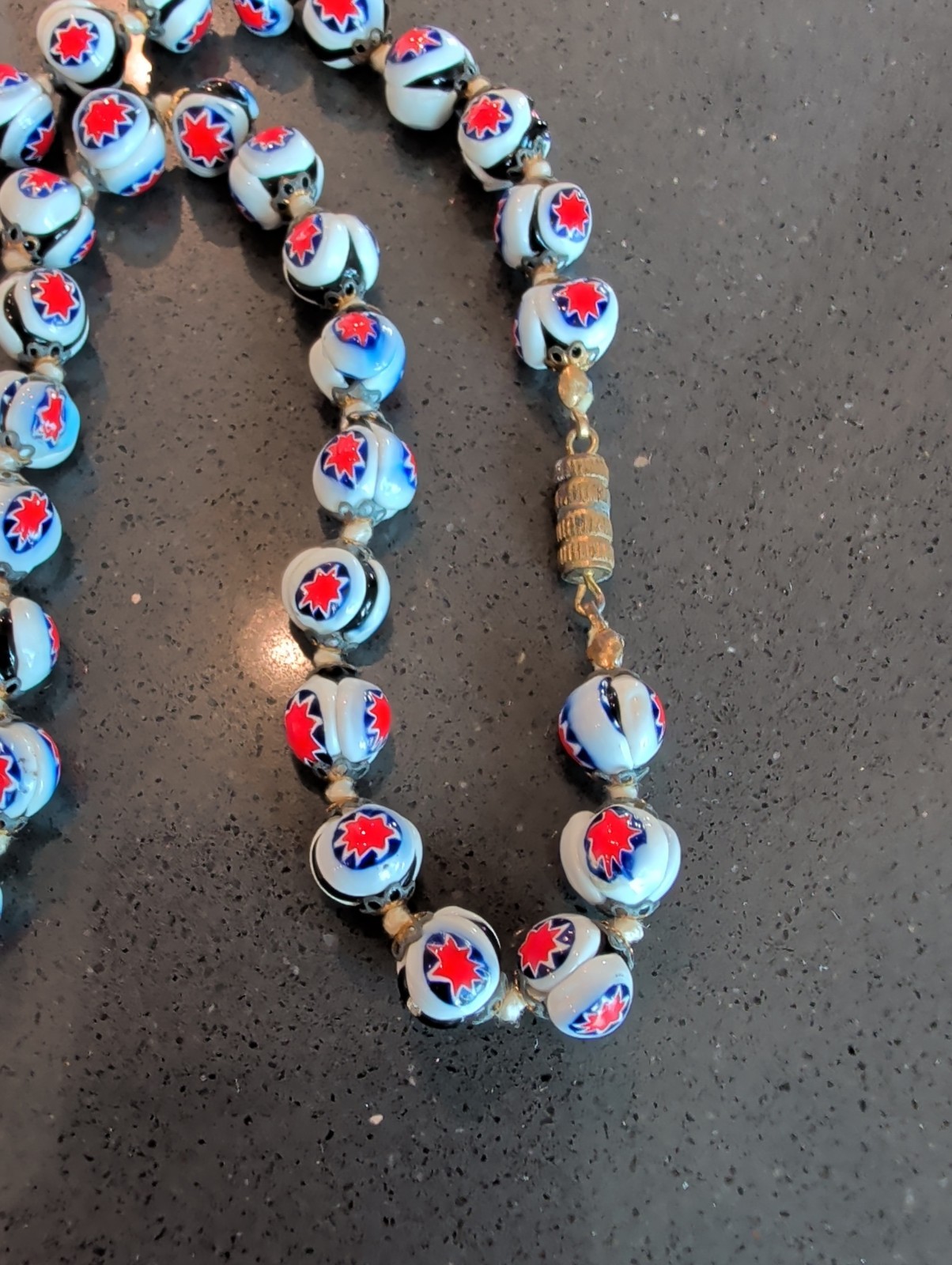 Vintage Venetian Millefiori Beaded Necklace Gorgeous 18″ T33
