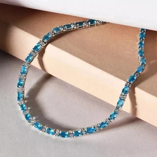 15TCW Oval Cut Lab Created Topaz & Diamond Tennis Necklace 925 Sterling Silver