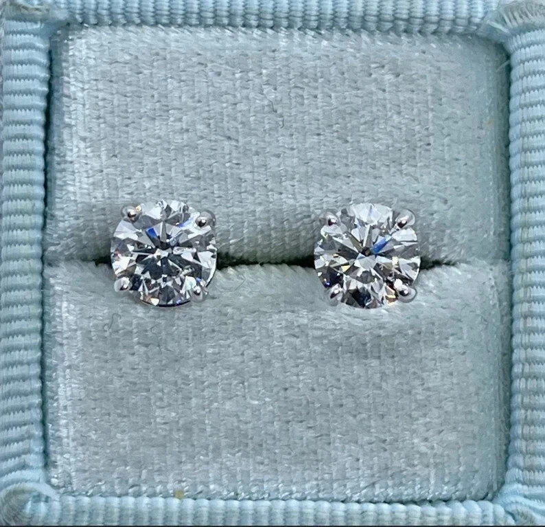 2ct Lab Grown Diamond Push Back Solitaire Stud Earrings 14K White Gold Plated