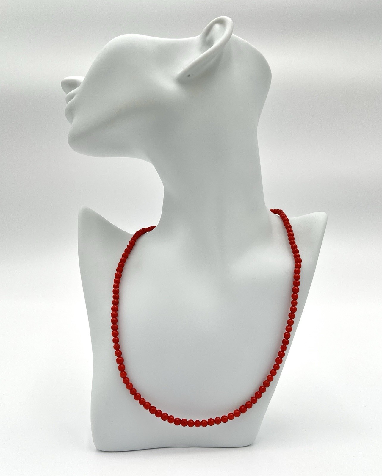 Natural Mediterranean Red Coral Necklace 4mm with 18kt Gold Clasp