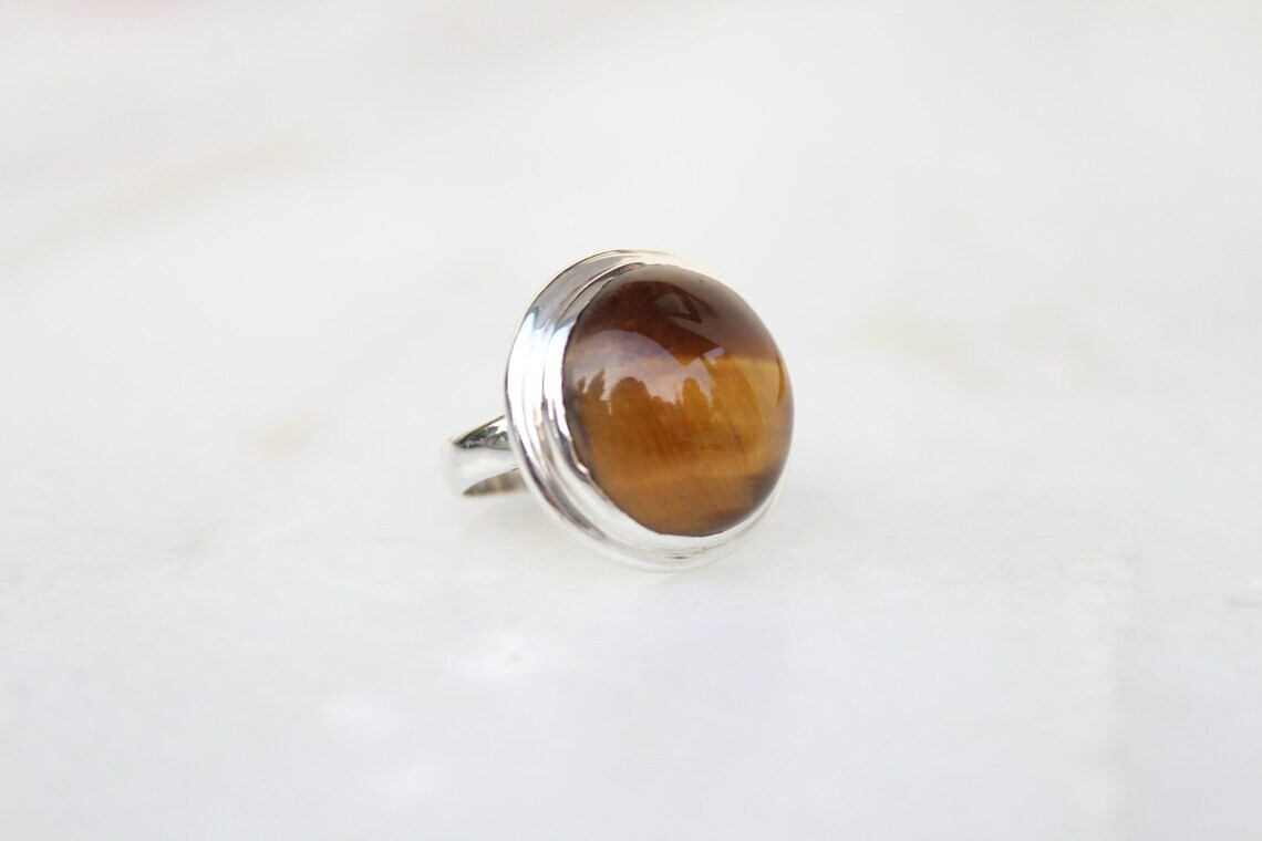 Natural Tiger Eye Ring Solid 925 Sterling Silver Handmade Ring Christmas Gift