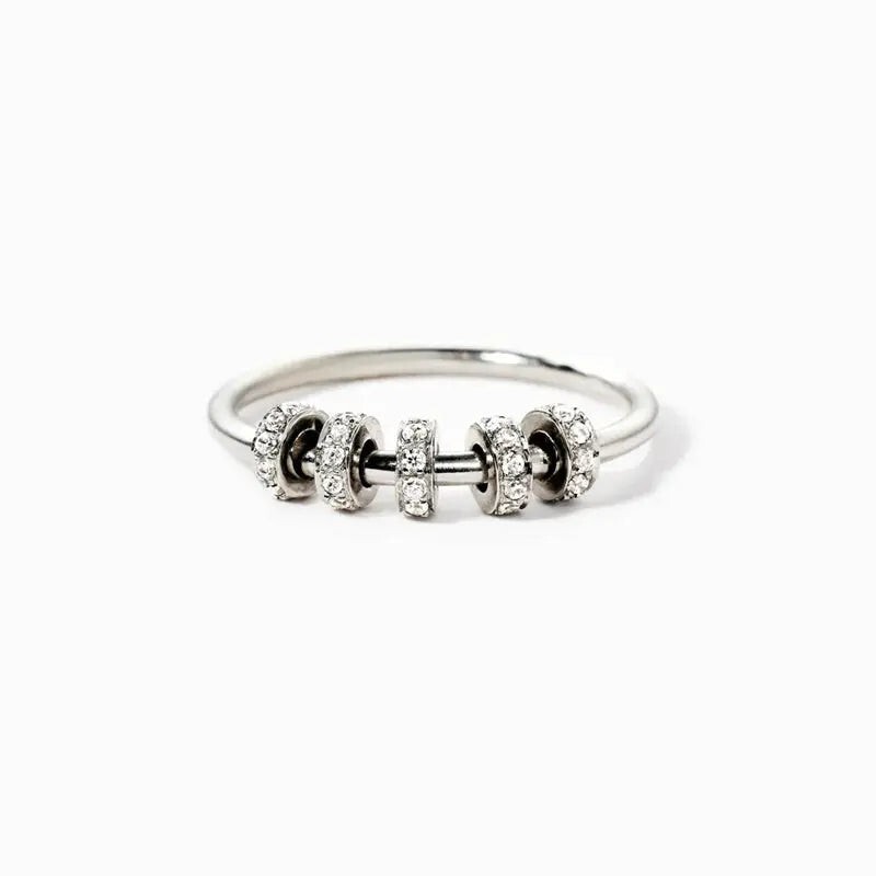 Color Rainbow Bead Fidget Spinner Ring in 925 Sterling Silver